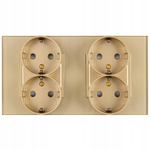 Doppel-Vierfach-Steckdose Glas Gold Schuko Glas Doppelrahmen