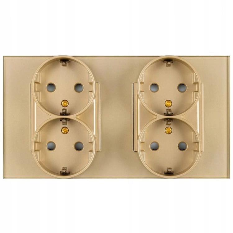 Doppel-Vierfach-Steckdose Glas Gold Schuko Glas Doppelrahmen