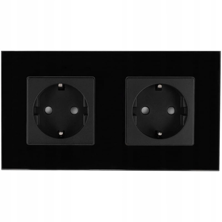 Steckdose Doppelt Glas Schuko Schwarz Doppelrahmen Und 2 X Einzelsteckdose