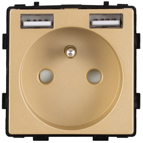 Modul Steckdose Mit Erdungsstift + Doppelte USB-Ladesteckdose A+A Gold Für Rahmen