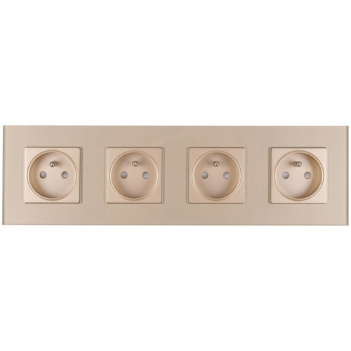 Glas-Steckdose Vierfach Gold Set Vierfachrahmen Und 4 X Steckdose