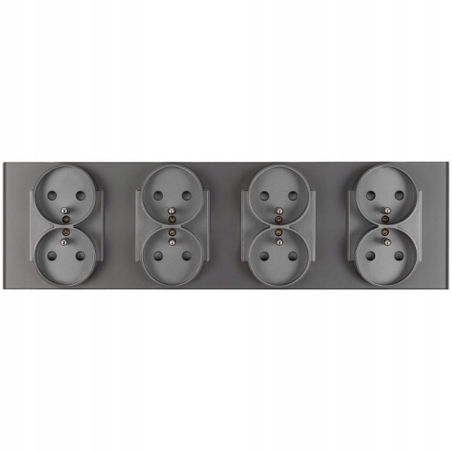 Vierfach-Steckdose Glas Grau Set Vierfachrahmen Und 4 X Doppelsteckdose