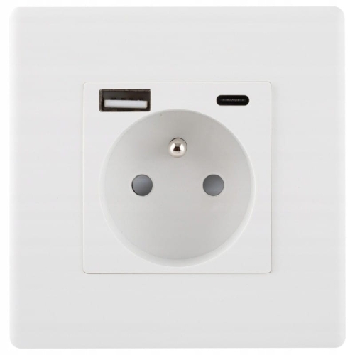 Steckdose Weiß Doppelte USB A+C-Ladesteckdose 20W Set Mit PVC-Rahmen