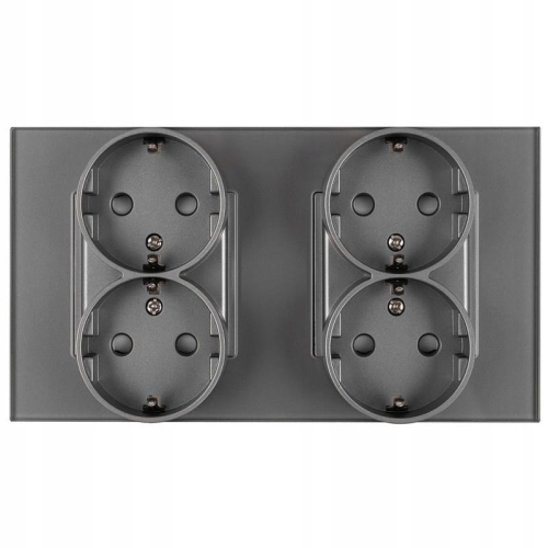 Doppelsteckdose Vierfach Glas Schuko Grau Glas Doppelrahmen