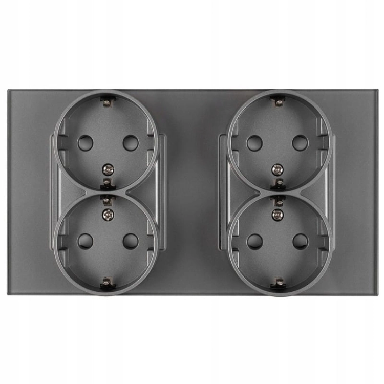Doppelsteckdose Vierfach Glas Schuko Grau Glas Doppelrahmen