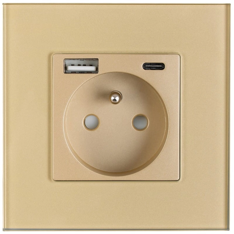 Steckdose Mit Erdungsstift Glas Gold + Doppelte USB-Ladesteckdose 20W Typ A+C MIUUN
