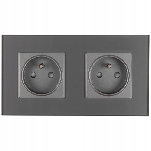 Doppelsteckdose Glas Graphit Set Doppelrahmen Und 2 X Einzelsteckdose