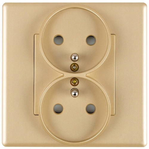 Doppelsteckdose Gold Mit Erdungsstift Set Mit PVC-Rahmen