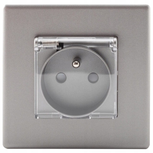 Steckdose Mit Klappdeckel Und Erdungsstift Grau Set Mit PVC-Rahmen