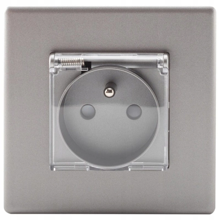 Steckdose Mit Klappdeckel Und Erdungsstift Grau Set Mit PVC-Rahmen