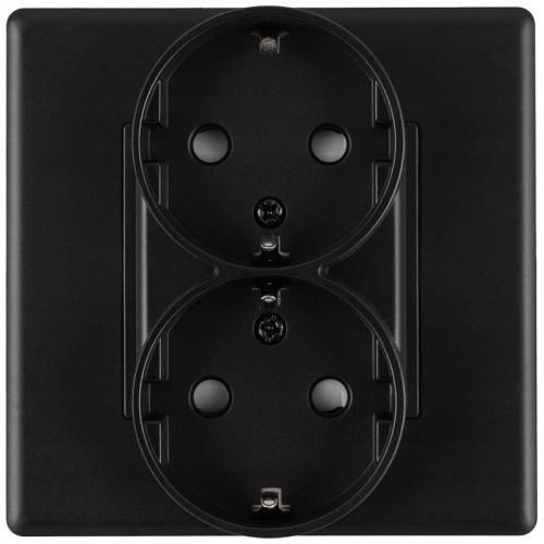 Doppelsteckdose Schwarz Schuko Mit Schutzkontakt Ohne Erdungsstift Set Mit PVC-Rahmen