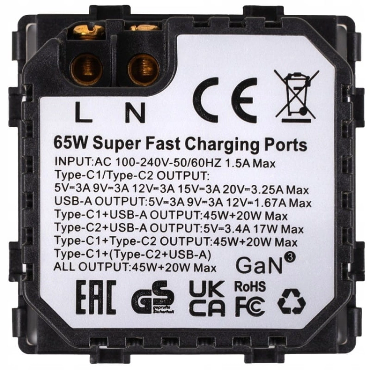 Modul Dreifache USB-Ladesteckdose 65W A+C+C Weiß Für Rahmen