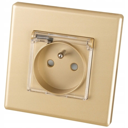 Steckdose Gold Mit Klappdeckel Mit Erdung Set Mit PVC-Rahmen