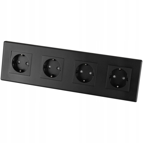 Schuko-Vierfachsteckdose Schwarz PVC-Vierfachrahmen Und 4 X Steckdose