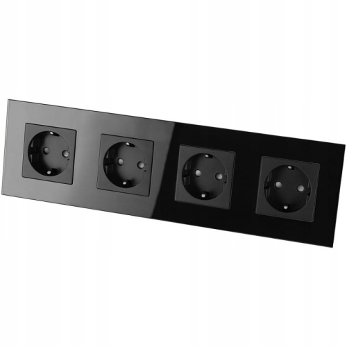 Vierfachsteckdose Schuko Glas Schwarz Vierfachrahmen 4 X Steckdose