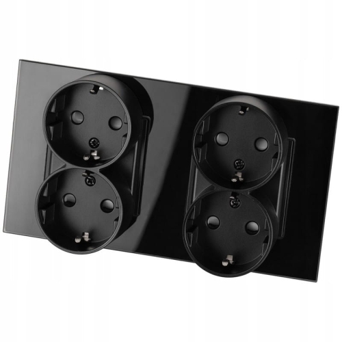 Doppelsteckdose Vierfach Glas Schwarz Schuko Glas Doppelrahmen