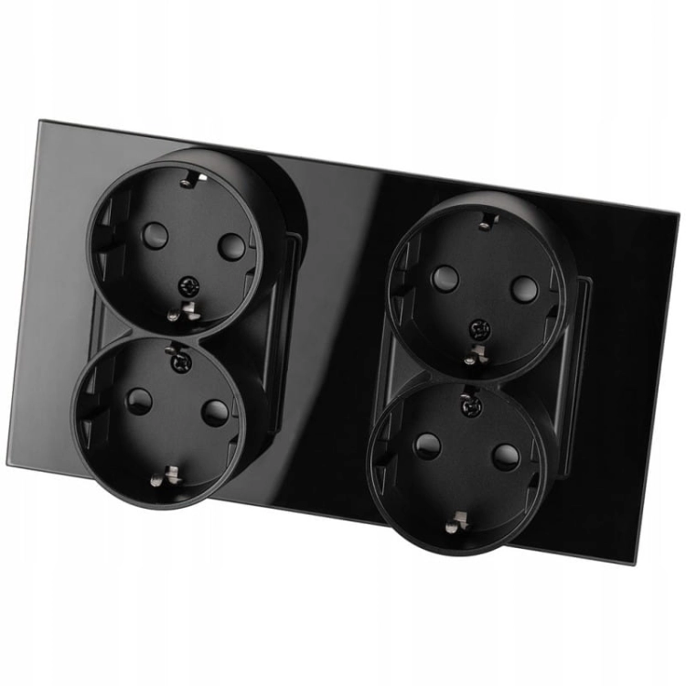 Doppelsteckdose Vierfach Glas Schwarz Schuko Glas Doppelrahmen