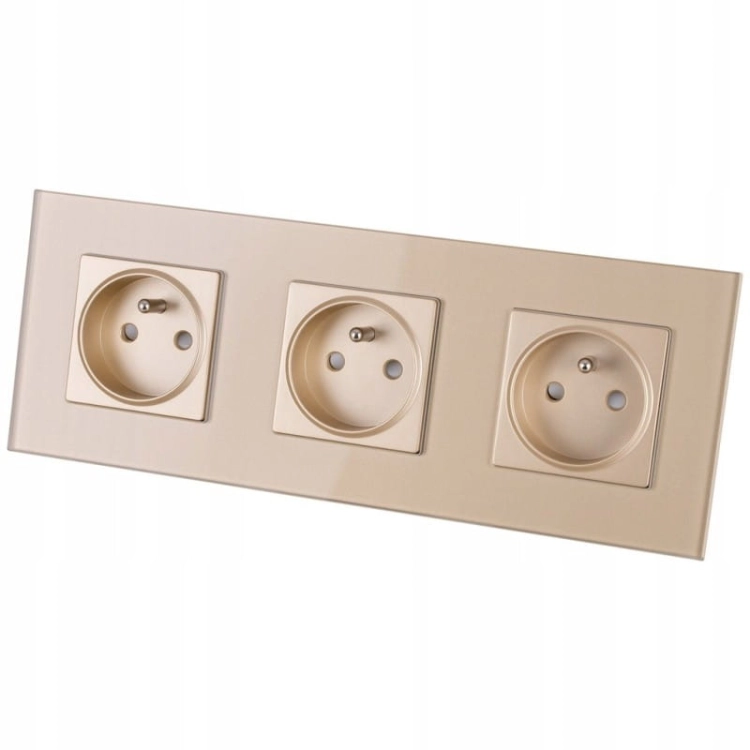 Glas-Steckdose Dreifach Gold Set Dreifachrahmen Und 3 X Steckdose