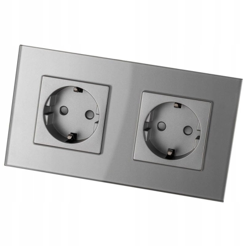 Doppelsteckdose Glas Schuko Grau Doppelrahmen Und 2 X Steckdose