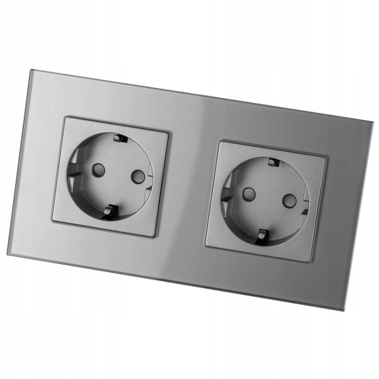 Doppelsteckdose Glas Schuko Grau Doppelrahmen Und 2 X Steckdose
