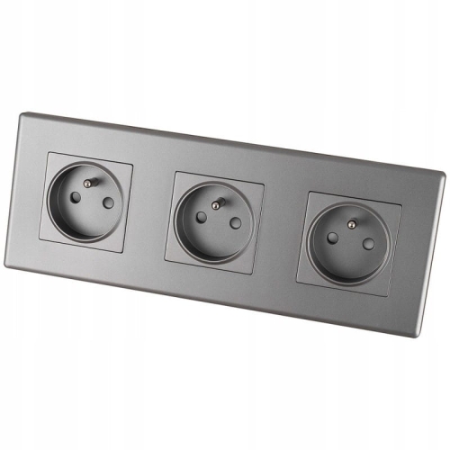 Dreifach-Steckdose Grau Set PVC-Dreifachrahmen Und 3 X Einzelsteckdose
