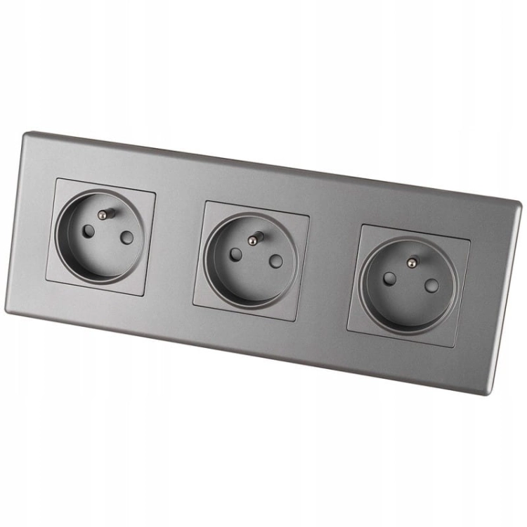 Dreifach-Steckdose Grau Set PVC-Dreifachrahmen Und 3 X Einzelsteckdose