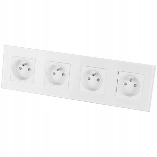 Vierfach-Steckdose Glas Weiß Set Vierfachrahmen 4 X Einzelsteckdose