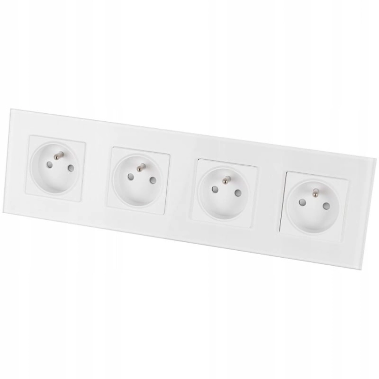 Vierfach-Steckdose Glas Weiß Set Vierfachrahmen 4 X Einzelsteckdose