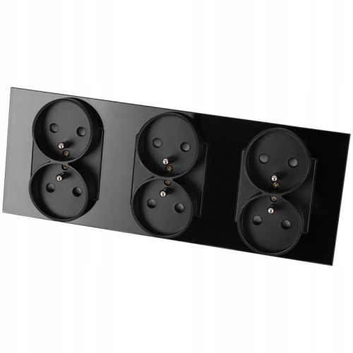 Dreifach-Steckdose Glas Schwarz Set Dreifachrahmen Und 3 X Doppelsteckdose
