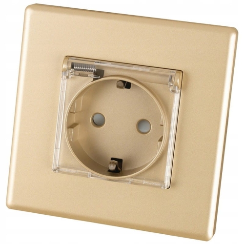 Steckdose Mit Klappdeckel Bad Schuko Mit Erdung Ohne Erdungsstift Gold Set Mit PVC-Rahmen