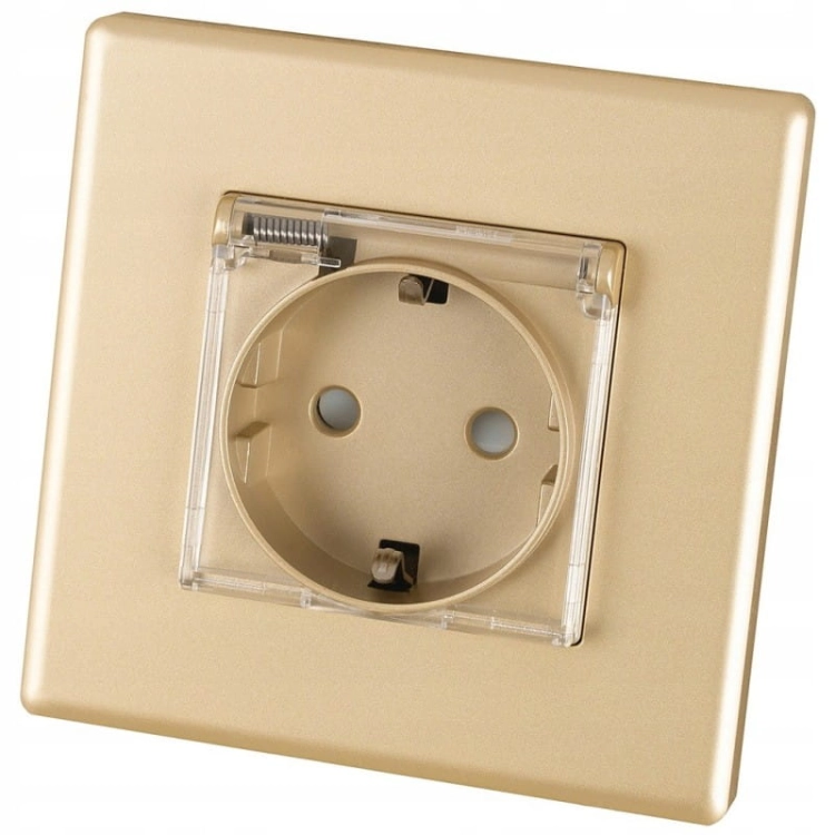 Steckdose Mit Klappdeckel Bad Schuko Mit Erdung Ohne Erdungsstift Gold Set Mit PVC-Rahmen