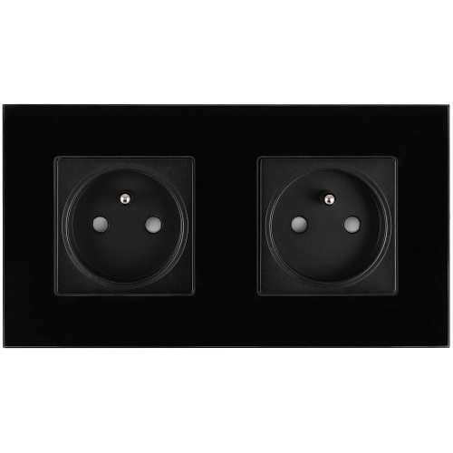 Glas-Doppelsteckdose Schwarz Set Doppelrahmen Und 2 X Einzelsteckdose Mit Erdungsstift