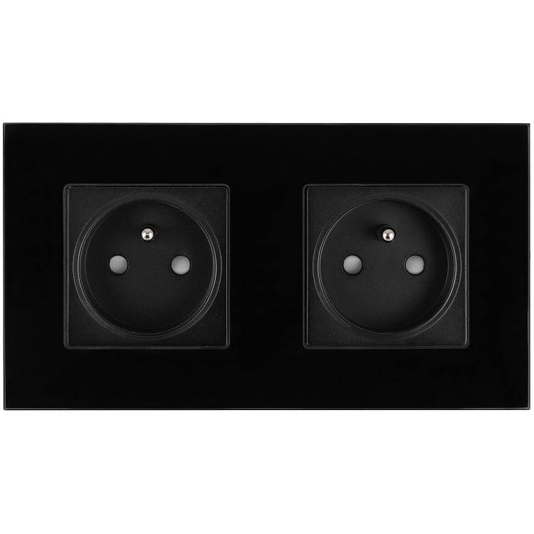 Glas-Doppelsteckdose Schwarz Set Doppelrahmen Und 2 X Einzelsteckdose Mit Erdungsstift