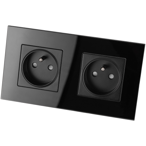 Glas-Doppelsteckdose Schwarz Set Doppelrahmen Und 2 X Einzelsteckdose Mit Erdungsstift