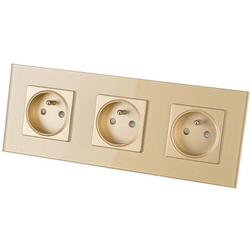 Glas-Steckdose Dreifach Gold Set Dreifachrahmen Und 3 X Steckdose