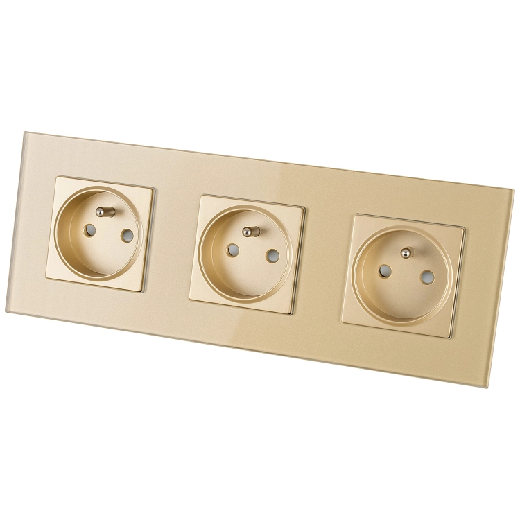 Glas-Steckdose Dreifach Gold Set Dreifachrahmen Und 3 X Steckdose