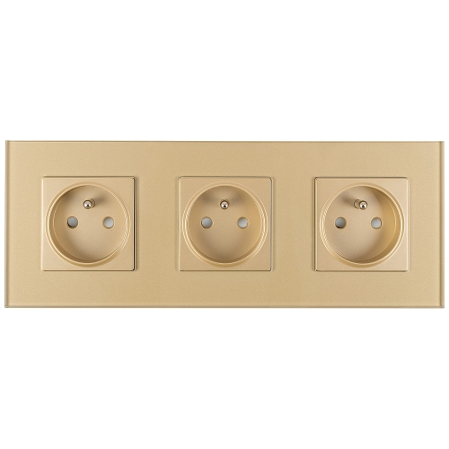 Glas-Steckdose Dreifach Gold Set Dreifachrahmen Und 3 X Steckdose