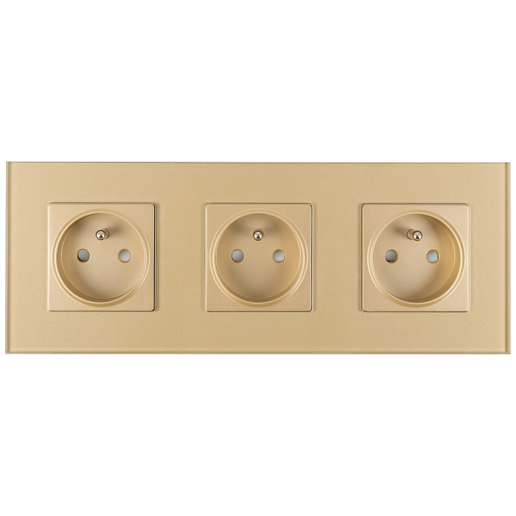 Glas-Steckdose Dreifach Gold Set Dreifachrahmen Und 3 X Steckdose
