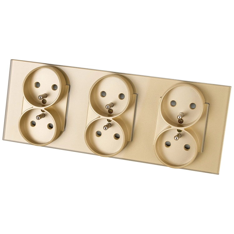 Glas-Steckdose Dreifach Gold Set Rahmen Und 3 X Doppelsteckdose