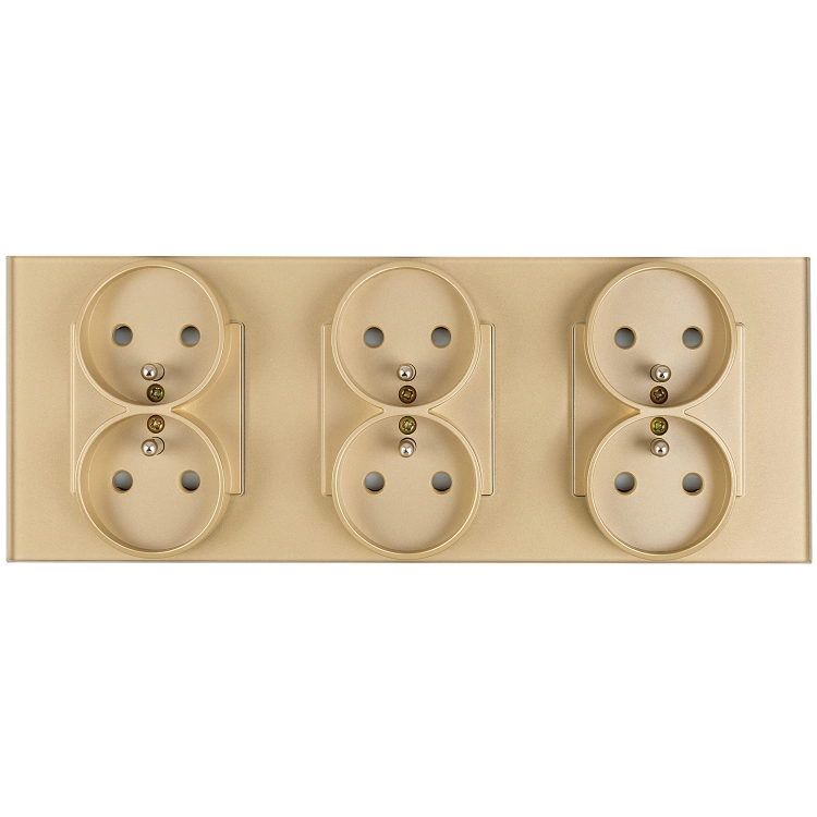 Glas-Steckdose Dreifach Gold Set Rahmen Und 3 X Doppelsteckdose
