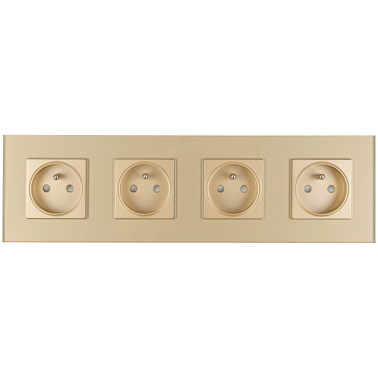 Glas-Steckdose Vierfach Gold Set Vierfachrahmen Und 4 X Steckdose