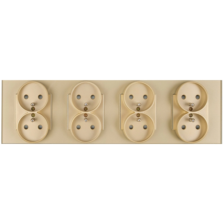 Glas-Steckdose Vierfach Gold Set Rahmen Und 4 X Doppelsteckdose