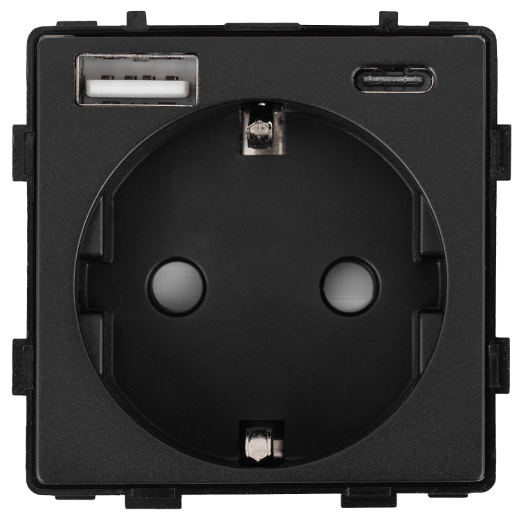 Modul Schuko-Steckdose Mit Schutzkontakt Ohne Erdungsstift Schwarz + Doppelte USB-Ladesteckdose 20W Für Rahmen