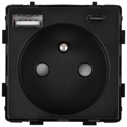 Modul Steckdose Mit Erdungsstift Schwarz + Doppel-USB-Ladesteckdose 20W Für Rahmen