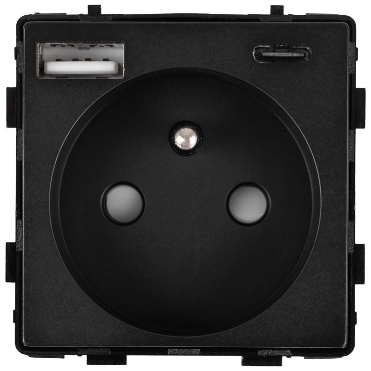 Modul Steckdose Mit Erdungsstift Schwarz + Doppel-USB-Ladesteckdose 20W Für Rahmen