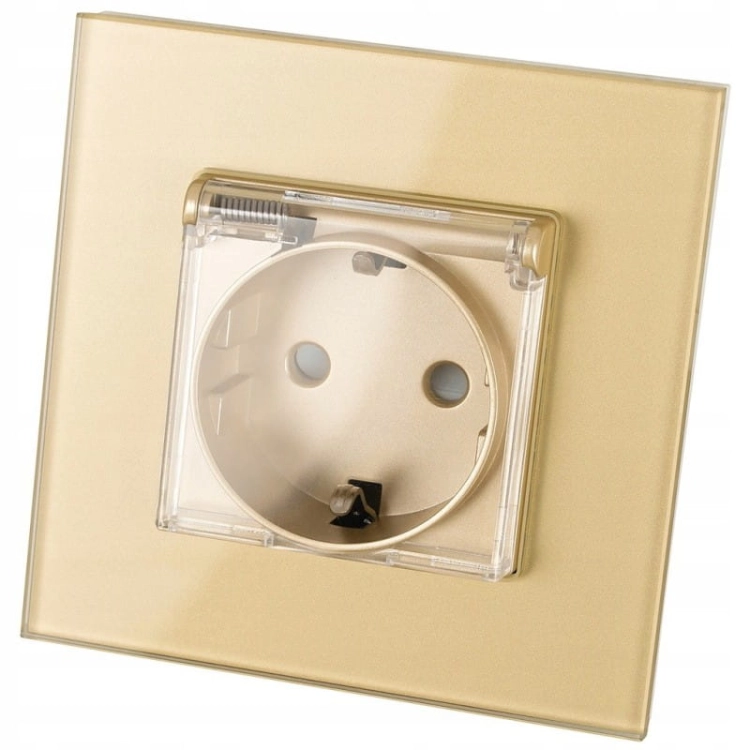 Schuko-Steckdose Bad Mit Klappdeckel Mit Erdung Ohne Erdungsstift Glas Gold