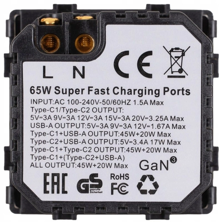 Modul Steckdose Dreifache USB-Ladesteckdose USB A+C+C 65W Gold Für Rahmen