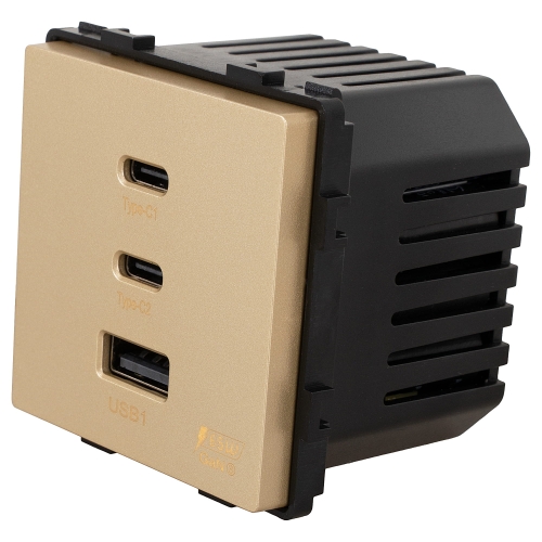 Modul Steckdose Dreifache USB-Ladesteckdose USB A+C+C 65W Gold Für Rahmen