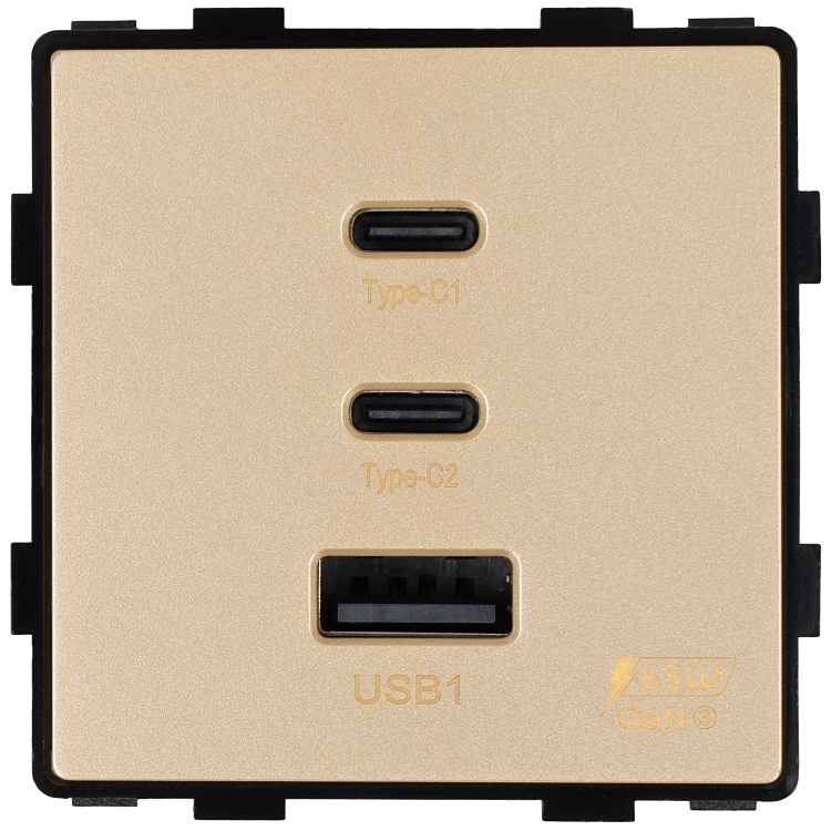 Modul Steckdose Dreifache USB-Ladesteckdose USB A+C+C 65W Gold Für Rahmen
