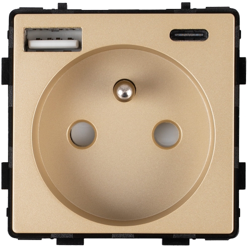 Modul Steckdose Mit Erdungsstift Gold Und Doppelte USB-Ladesteckdose 20W Typ A+C Für Rahmen MIUUN